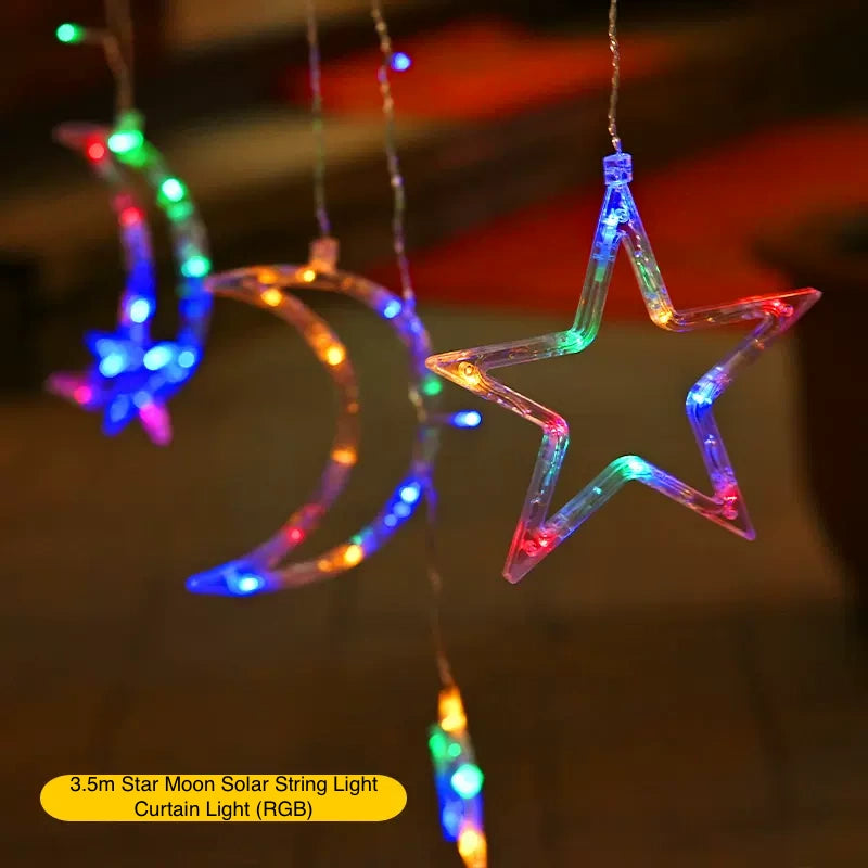 Moon & Star Outdoor Solar Light Solar String Lights for Porch Window