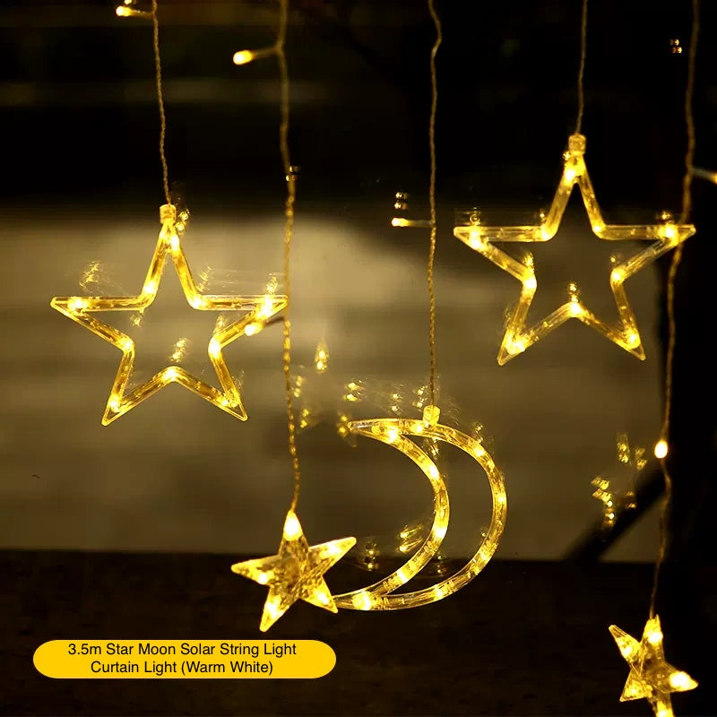 Moon & Star Outdoor Solar Light Solar String Lights for Porch Window