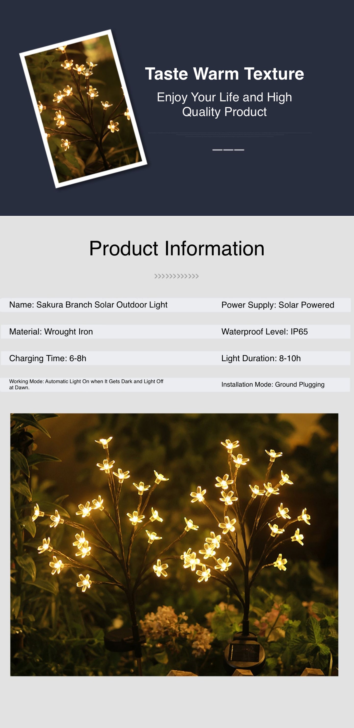 Sakura Outdoor Solar Lights Decorative Durable LED Lights for Garden Yard Patio Pathway