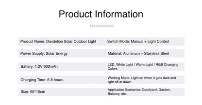 Dandelion Outdoor Solar Light Durable Solar Lawn Light for Garden