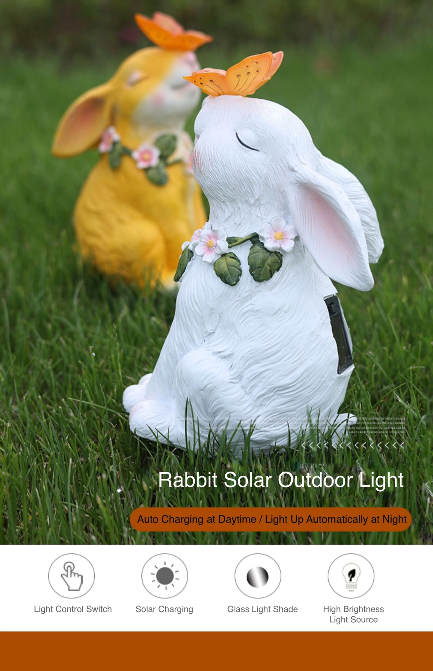 Rabbit & Butterfly Durable LED Outdoor Solar Light for Patio Lawn