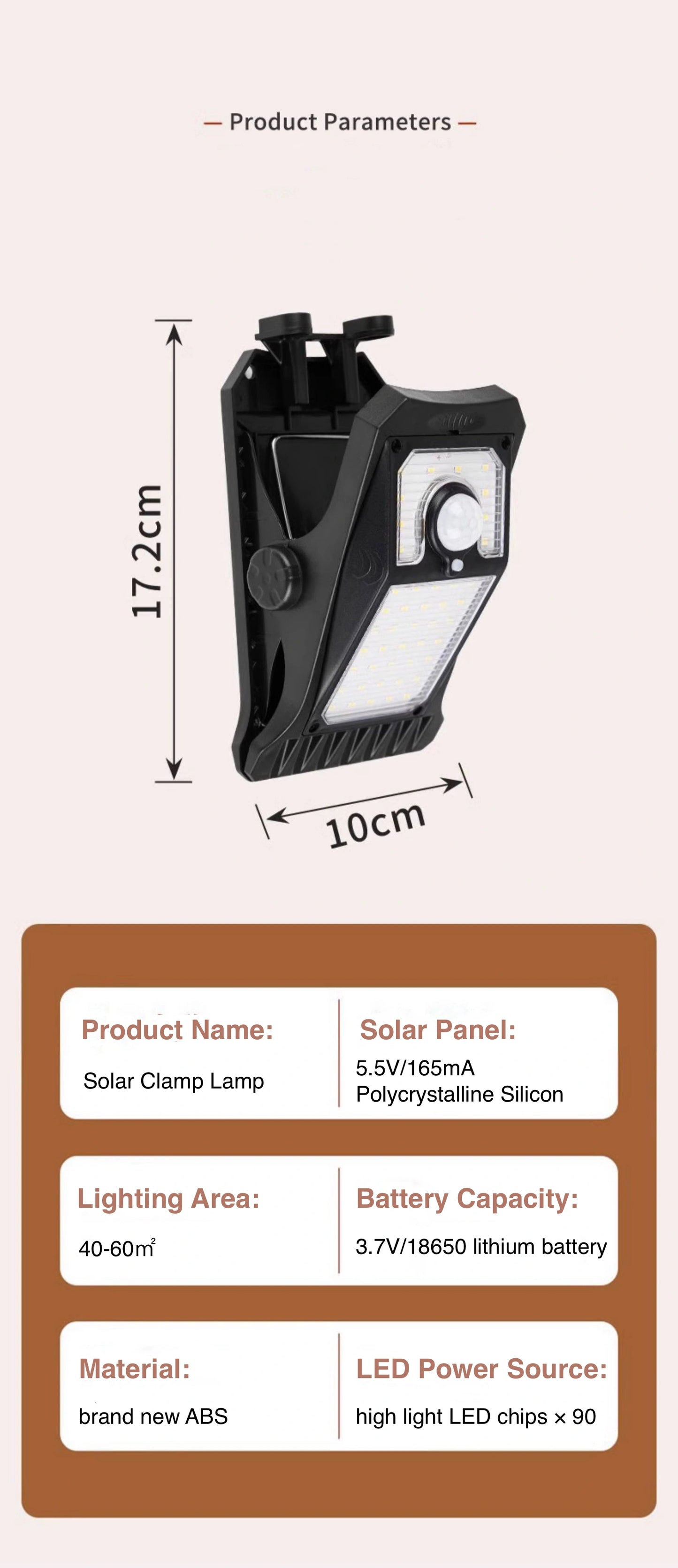 Clamp Outdoor Solar Light LED Solar Flood Light for Garage Patio Deck